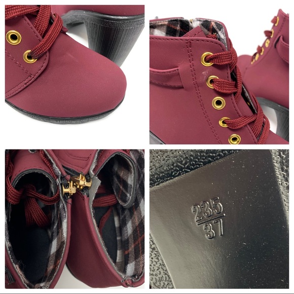 Burgundy Lace Up Ankle Booties Size 7 - Picture 6 of 8